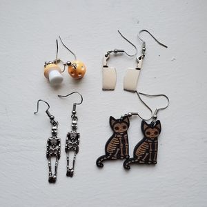 Halloween Earring Bundle mushroom, skeleton, cat, knife